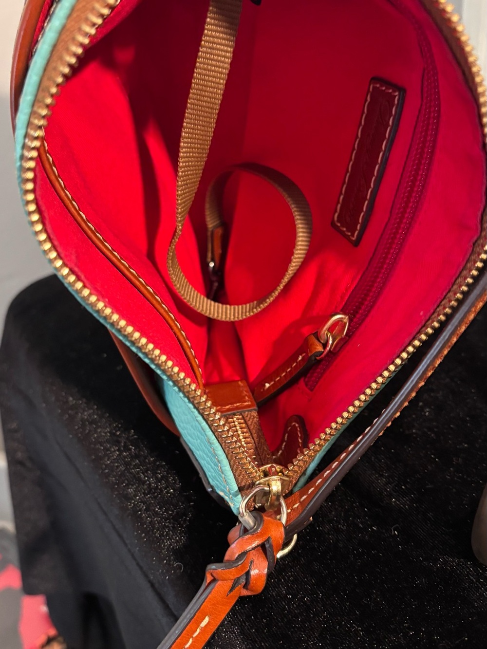Dooney & Bourke Aqua Pebbled Leather Crossbody with Tan Trim - Picture 8 of 11